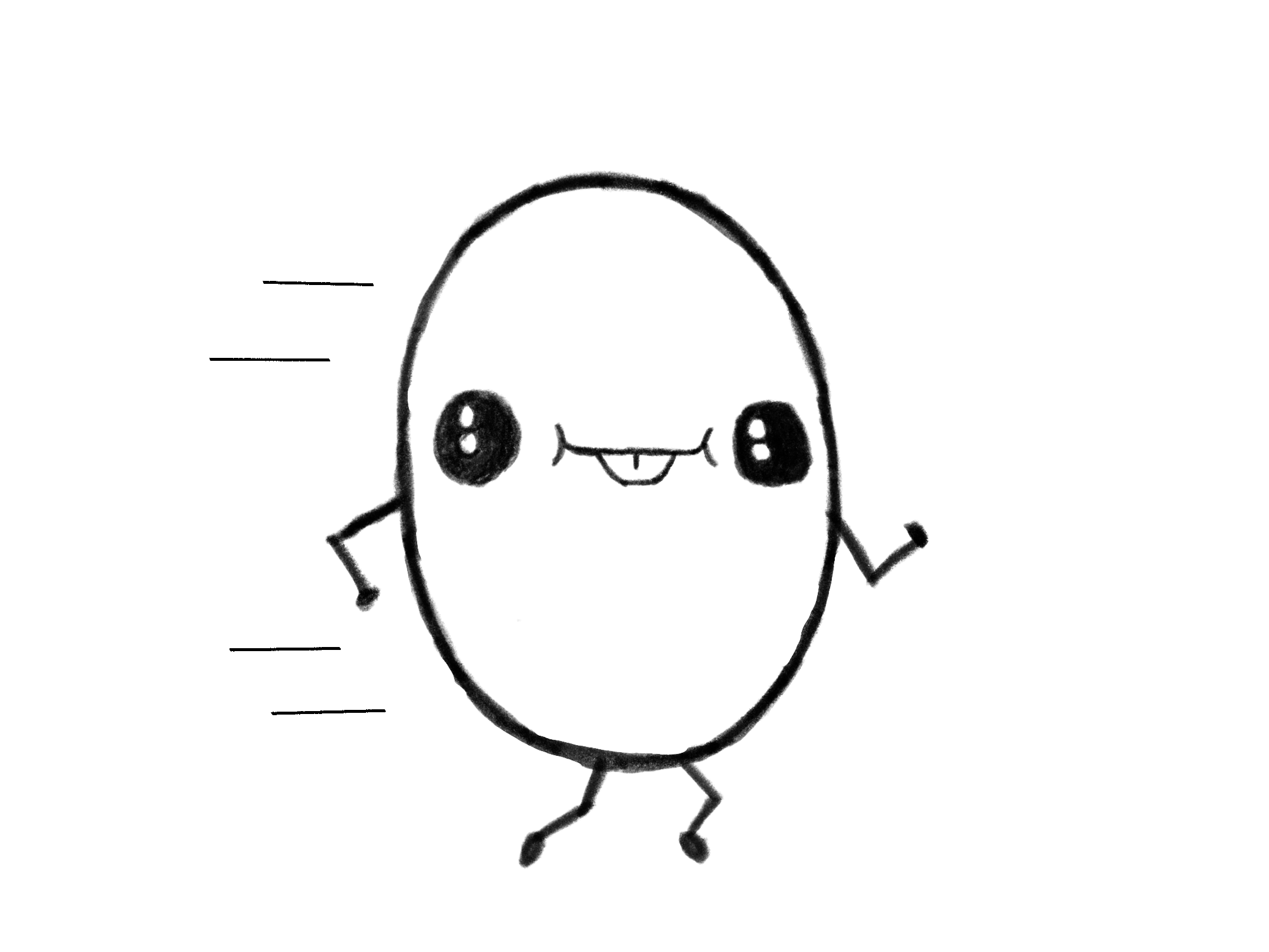 A cheerful, hand-drawn bean character running
